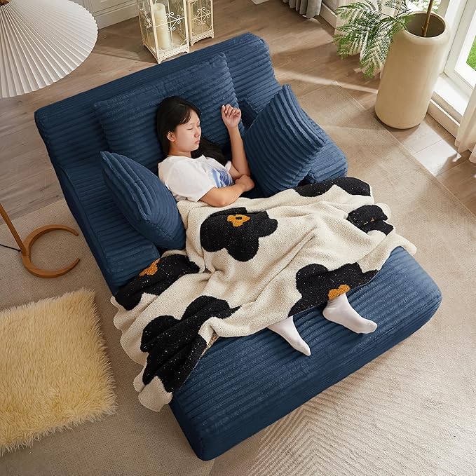 KEIKI 66" Oversized Chaise Lounge Chair Indoor, Minimalist Lounger for Small Spaces, Apartments & Studios, Comfy Low-Profile Sleeper-Style Seating for Relaxing, Reading & Unwinding