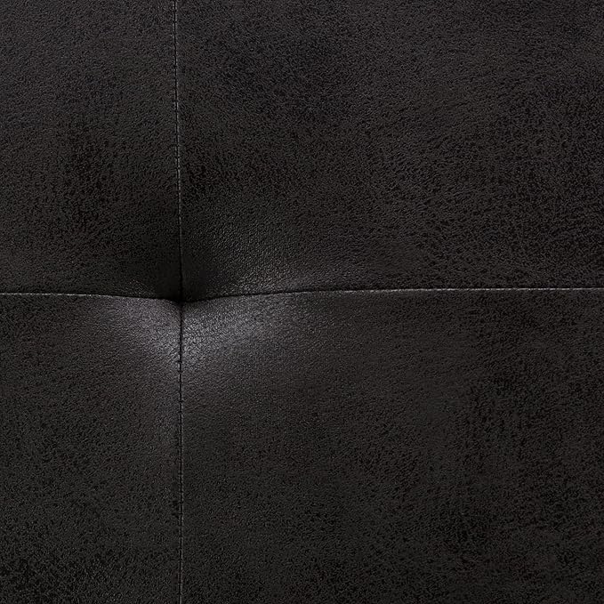 SIMPLIHOME Lacey Tufted Ottoman Bench - 41 inch Wide Upholstered Vegan Leather Rectangle Ottoman in Distressed Black, Contemporary Bench for Bedroom or Entryway with Stitching Detail, Assembled