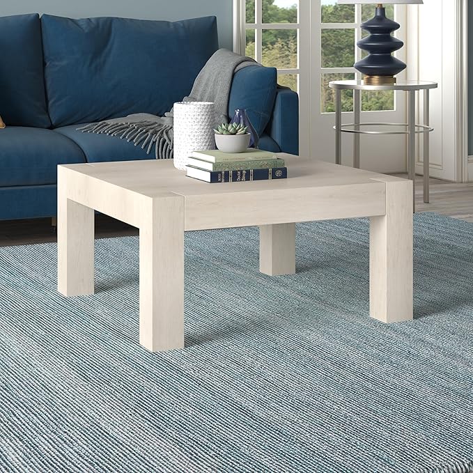 Henn&Hart 34" Square Coffee Table with Wood Top for Living Room, Family Room, Office, or Apartment, Beech White
