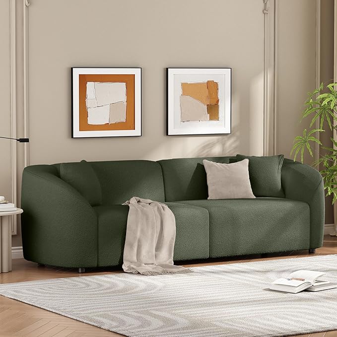 Christopher Knight Home Sabbo 87.50" Boucle Upholstered Couch, Oversized 2 Seater Sofa, Curved Soft Seating Lounge Sofa Chair, Cozy Loveseat with Armrest, Reading Sofa for Living Room Home Rest, Green