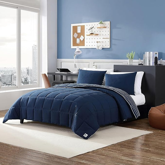 Nautica - Queen Comforter Set, Peached Microfiber Bedding with Matching Shams, Lightweight for Year Round Use, Oeko-Tex Certified (Longdale Solid Navy)