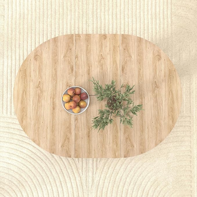 Ball & Cast Extendable Round Dining Table for 4-6,43.3-59" Transformer Kitchen Table W/Removable Leaf Trestle & X-Shaped Base,Farmhouse Oval Extendable Dining Room Table for Small Space,White Oak