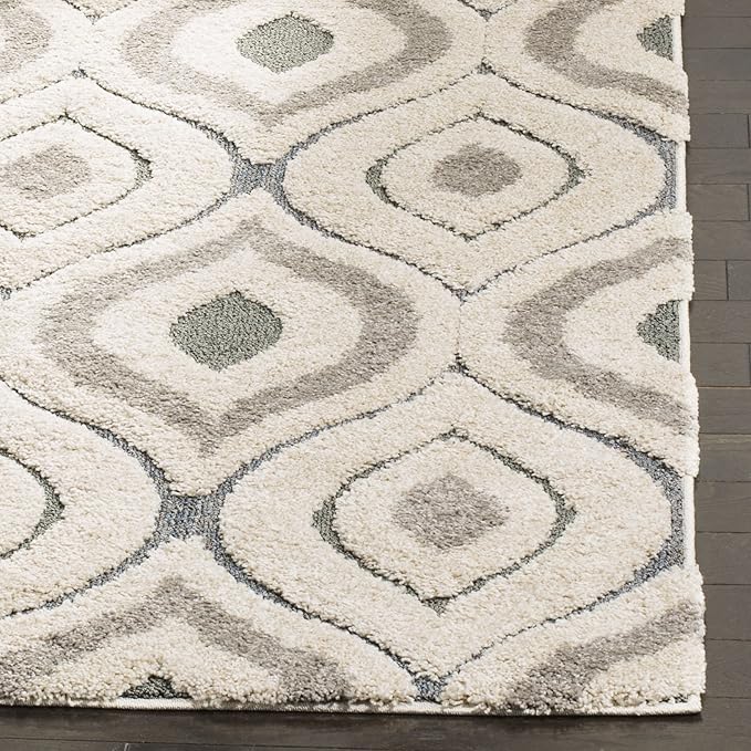SAFAVIEH Florida Shag Collection Area Rug - 4' Square, Cream & Light Blue, Modern Design, Non-Shedding & Easy Care, 1.2-inch Thick Ideal for High Traffic Areas in Living Room, Bedroom (SG461-1160)