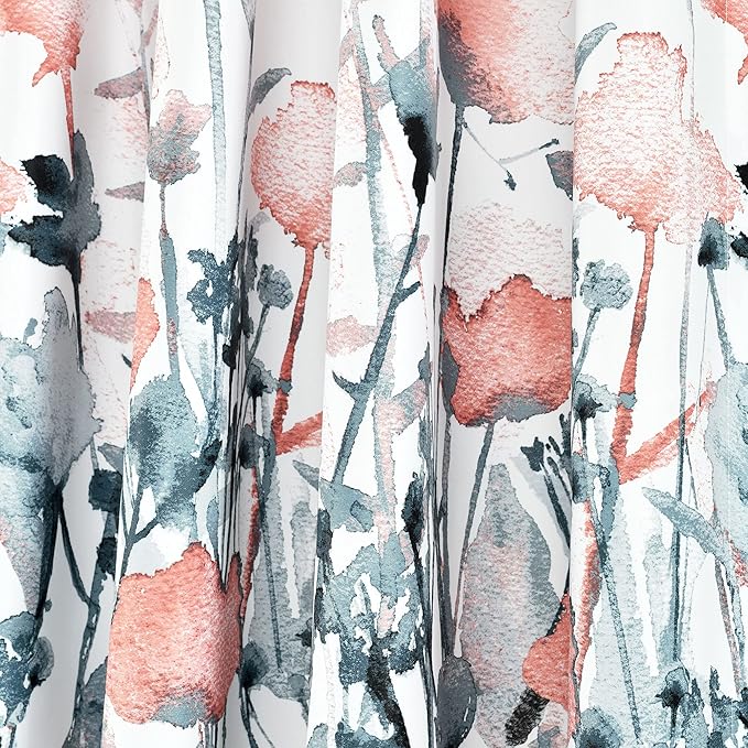 Lush Decor Zuri Flora Light Filtering Window Curtain Panel Pair, 63" Long x 52" Wide, Blue & Coral