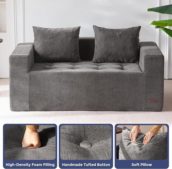 MAXYOYO Modular Sofa Couch, 61" Loveseat Boneless Cloud Couch with Deep Seat, Chenille Upholstered Living Room Sleeper Sofa Chair for Living Room, No Assembly Required, Light Grey