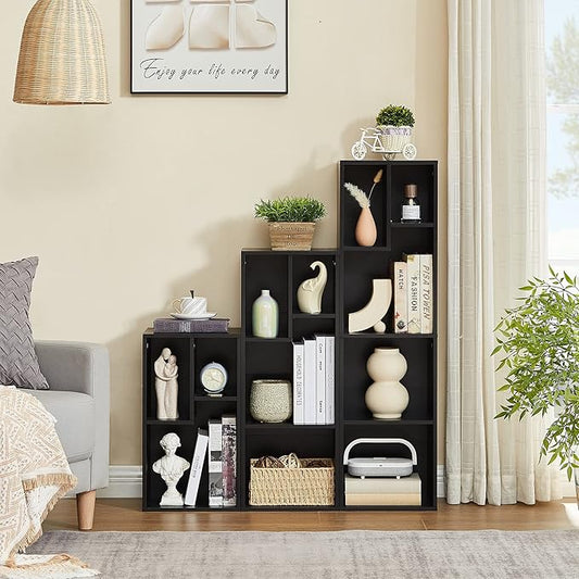 VECELO 3 Cube Small Bookcase, Fits Tallest Hardcovers, Horizontal Available, 2-Tier Modern Bookshelf, Storage Organizer for Small Spaces, Kids Room, Bedroom Living Room, Vintage Black
