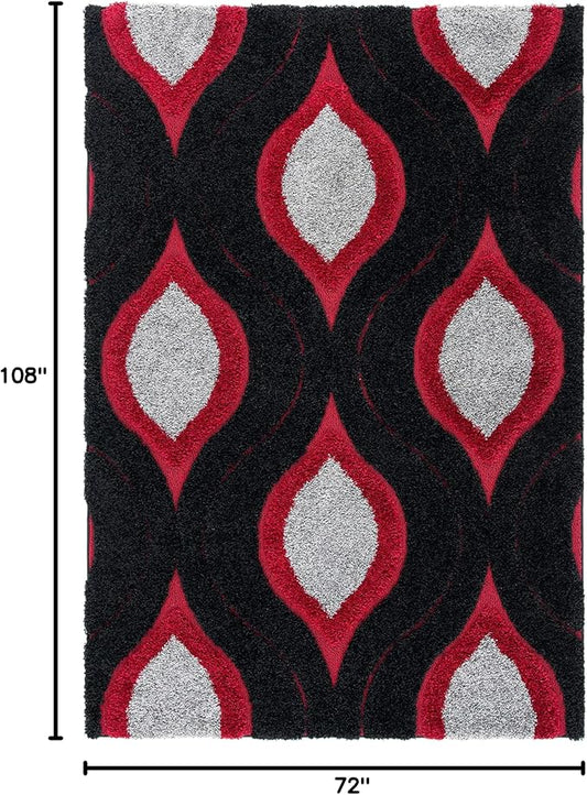 SAFAVIEH Florida Shag Collection Area Rug - 6' x 9', Black & Red, Modern Ogee Design, Non-Shedding & Easy Care, 1.2-inch Thick Ideal for High Traffic Areas in Living Room, Bedroom (SG461-9040)