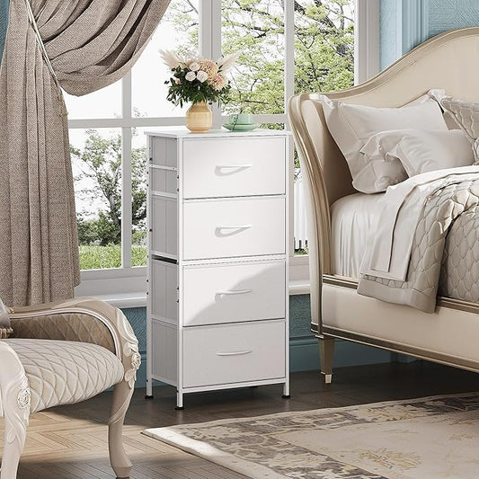 WLIVE Dresser with 4 Drawers, Storage Tower, Organizer Unit, Fabric Dresser for Bedroom, Hallway, Entryway, Closets, Sturdy Steel Frame, Wood Top, Easy Pull Handle, White