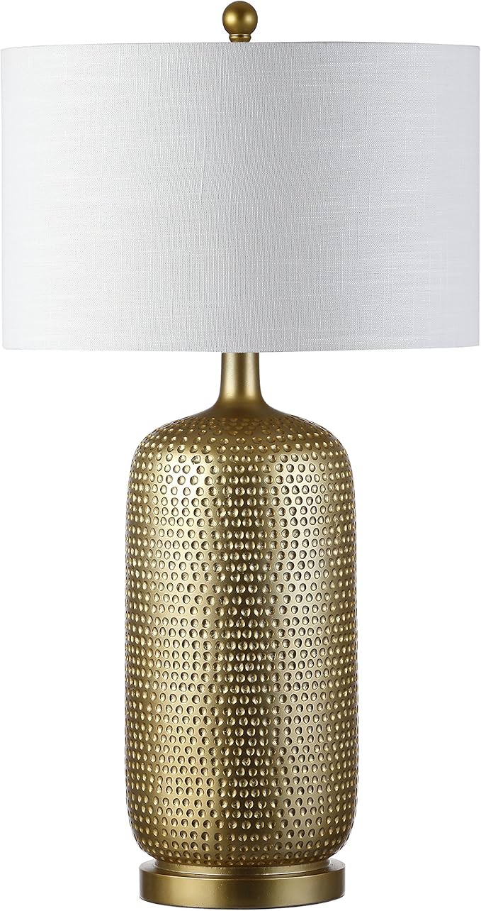 JONATHAN Y 30" Gold Modern Resin Table Lamp, Glam Contemporary Bedside Lamp with White Linen Drum Shade for Living Room Bedroom Nightstand, UL Listed, LED Bulb Included JYL1017A