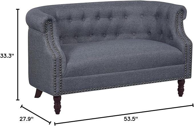 Container Furniture Direct Huton Collection Contemporary Upholstered Linen Wingback Loveseat with Solid Wood Frame and Button Tufted Details, Dark Grey