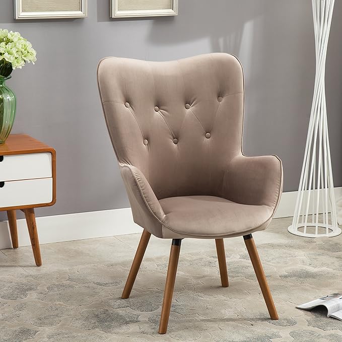 Roundhill Furniture Doarnin Contemporary Silky Velvet Tufted Button Back Accent Chair, Taupe