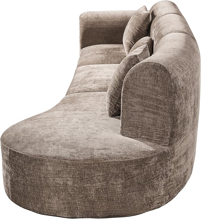 Merax 3-Piece 140" Curved Sectional Sofa Set, 4 Seat L-Shaped Modular Modern Cloud Couch with Chaise Lounge, 3 Pillows, Fully Assembled High-Density Compressed Sponge for Living Room, Brown