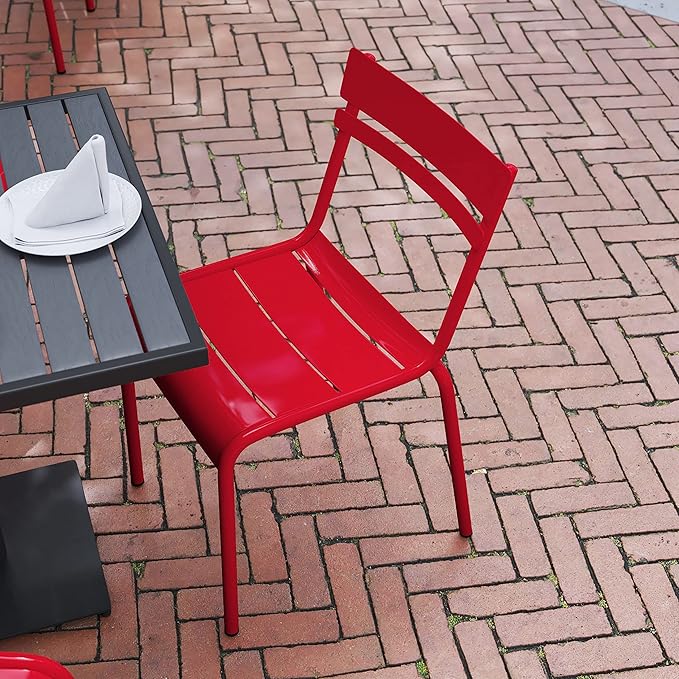 Flash Furniture Nash Commercial Grade Steel Stack Chair, Indoor-Outdoor Armless Chair with 2 Slat Back, Set of 2, Red