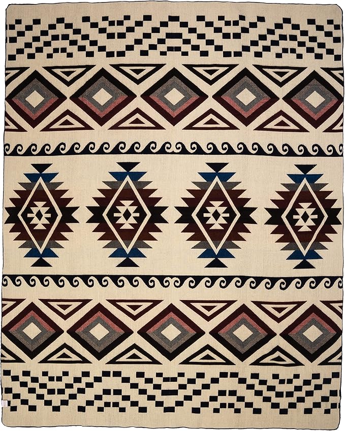 QISU Wool Blanket Throw | Large, Beautiful, Warm, Handmade in Ecuador by Local Artisans |94″ x 78″| Soft, Hypoallergenic & Breathable, Non-Itchy, Scratchy Fabric(Burgundy & Black Diamonds)