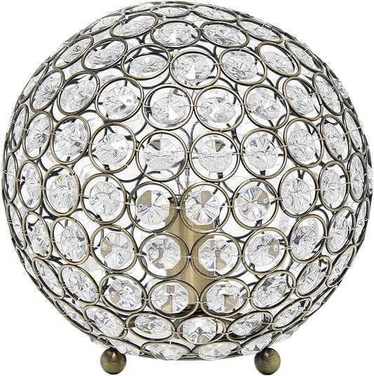 Elegant Designs LT1026-ABS 8" Elipse Crystal Collection Metal Crystal Ball Sequin Table Desk Lamp for Accent Lighting, Décor, Living Room, Antique Brass