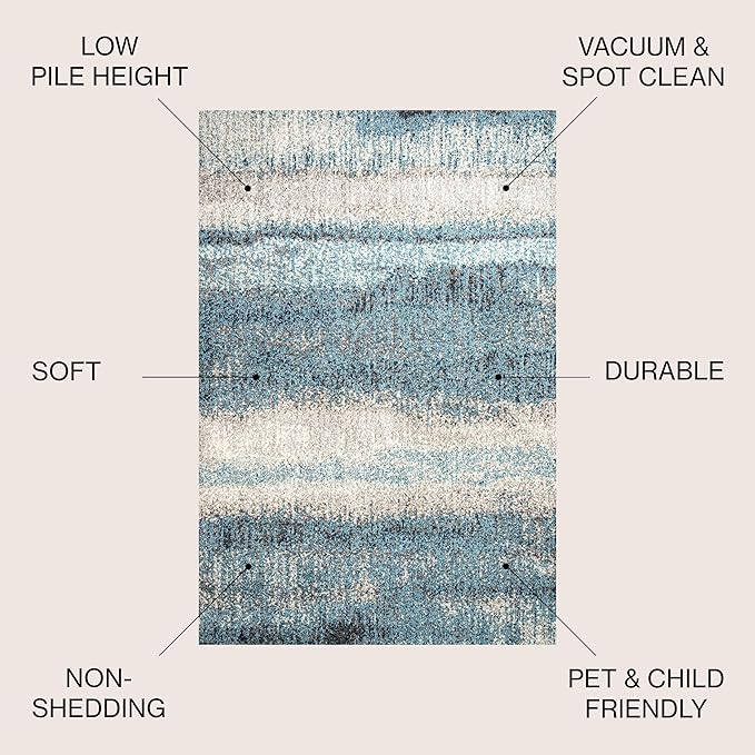 JONATHAN Y Modern Abstract Vintage Cream/Turquoise Indoor Area Rug, 4x6, Contemporary POP, Transitional, Easy-Cleaning for Living Room, Bedroom, Kitchen, Pet Friendly, Non-Shedding (CTP105C-4)