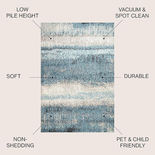 JONATHAN Y Modern Abstract Vintage Cream/Turquoise Indoor Area Rug, 4x6, Contemporary POP, Transitional, Easy-Cleaning for Living Room, Bedroom, Kitchen, Pet Friendly, Non-Shedding (CTP105C-4)