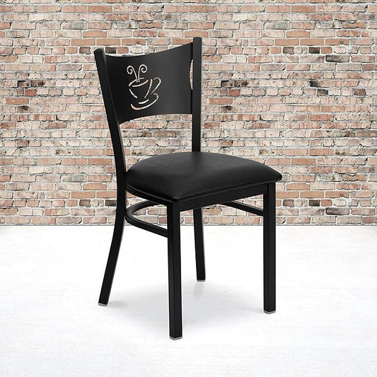 Flash Furniture 4 Pack HERCULES Series Black Coffee Back Metal Restaurant Chair - Black Vinyl Seat