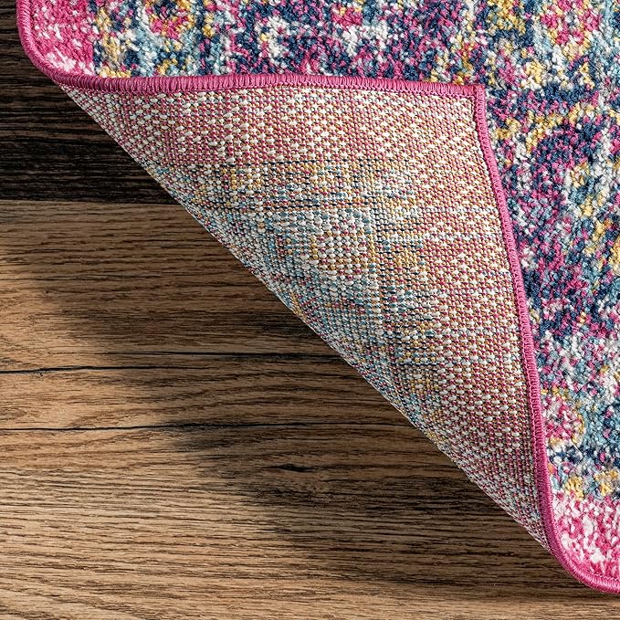 Nuloom Verona Fuchsia/Yellow, 8' x 10', Vintage Medallion, Soft and Cozy, High Traffic, Stain Resistant, Easy Clean, Durable Area Rug for Bedroom, Living Room, Dining Space, Den, Foyer, Entryway