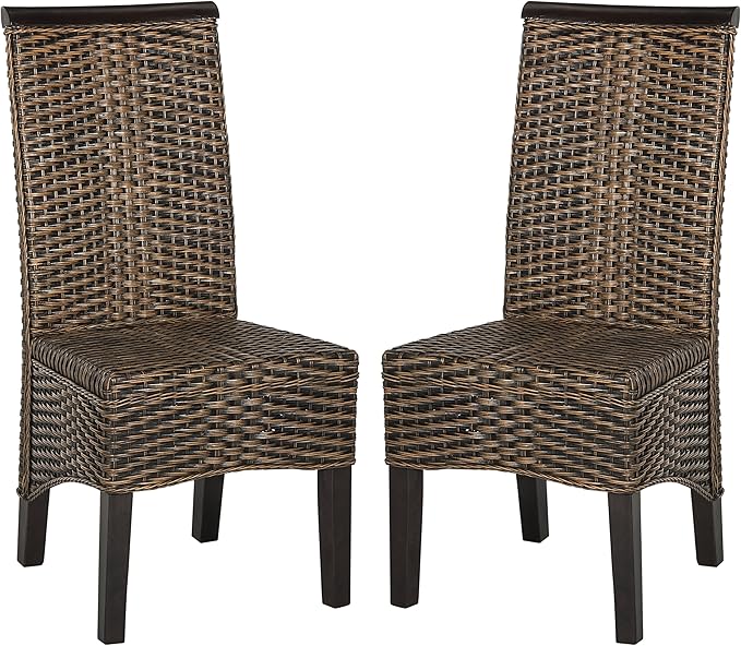 SAFAVIEH Home Collection - Ilya Brown Wicker Tall Back Dining Chair Set of 2 (SEA8017C-SET2)