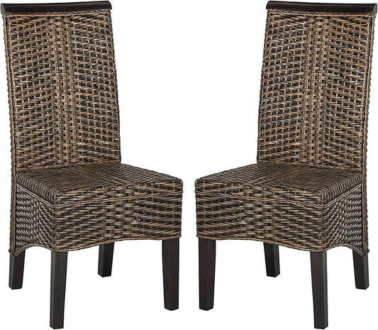 SAFAVIEH Home Collection - Ilya Brown Wicker Tall Back Dining Chair Set of 2 (SEA8017C-SET2)