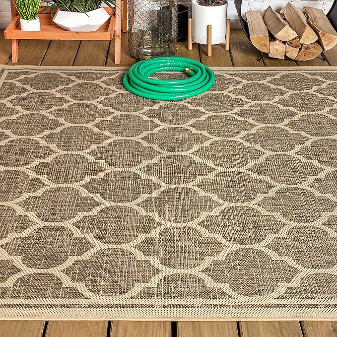 JONATHAN Y Moroccan Trellis Indoor Outdoor Area Rug 4X6 Brown/Beige, Trebol Textured Weave for Backyard, Patio, Porch, Easy-Cleaning, High Traffic, Pet-Friendly, Non-Shedding (SMB109A-4)