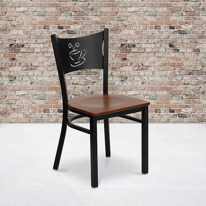 Flash Furniture 2 Pk. HERCULES Series Black Coffee Back Metal Restaurant Chair - Cherry Wood Seat