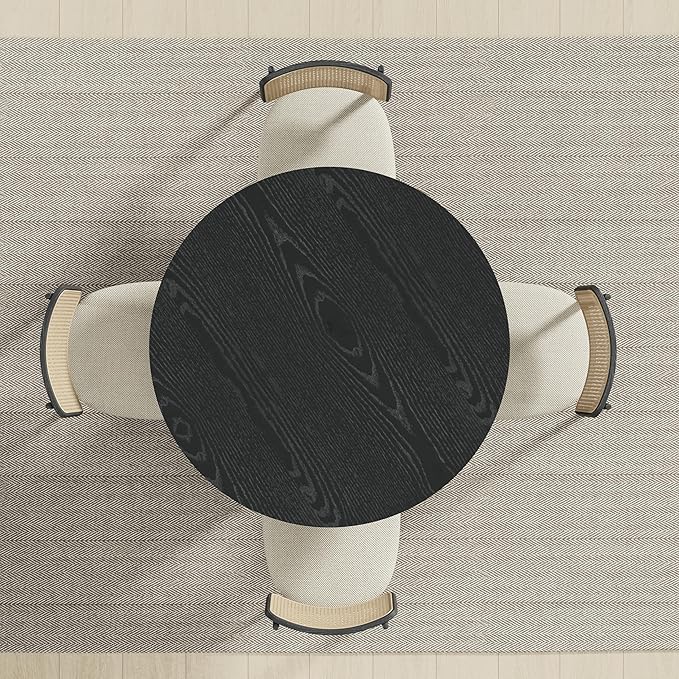 Casaphoria 46" Round Dining Table, Modern Wood Kitchen Table with Cylinder Polygonal Base for Living Room & Dining Room, Easy Assembly Farmhouse Furniture for 4-6, Black
