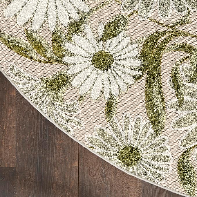 Nourison Home Aloha Ivory Green 5'3" x Round Area Rug - Easy Clean, Non Shedding, Bed Room, Living Room, Dining Room, Kitchen (5' x Round)