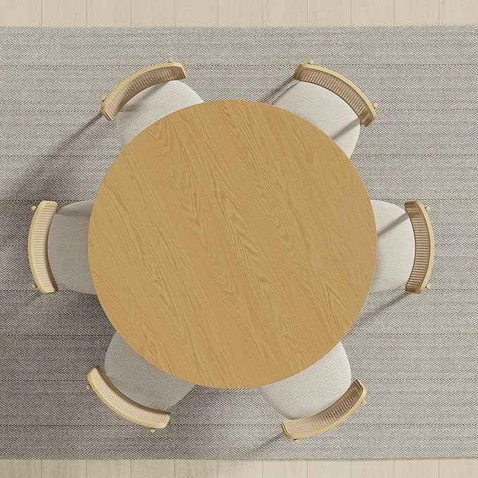 Modern Round Dining Table for 6 People, Casaphoria 52 Inch Wood Top & Black Base, Two-Tone Design for Dining Room