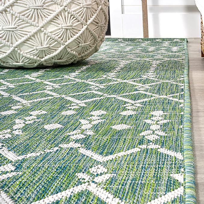JONATHAN Y Moroccan Geometric Indoor Outdoor Area Rug 3X5 Green/Cream, Ourika Textured Weave for Backyard, Patio, Porch, Easy-Cleaning, High Traffic, Pet-Friendly, Non-Shedding (SMB108L-3)