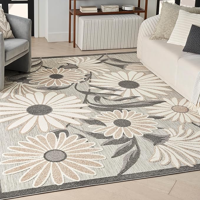 Nourison Home Aloha Beige 3'6" x 5'6" Area Rug - Easy Clean, Non Shedding, Bed Room, Living Room, Dining Room, Kitchen (4' x 6')