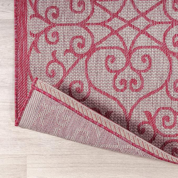 JONATHAN Y Vintage Filigree Indoor Outdoor Area Rug 5X8 Light Gray/Fuchsia, Madrid Textured Weave for Backyard, Patio, Porch, Easy-Cleaning, High Traffic, Pet-Friendly, Non-Shedding (SMB107I-5)