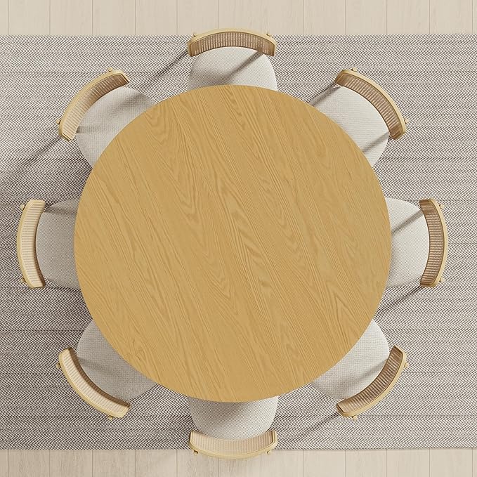 Casaphoria 60" Round Dining Table, Modern Wood Kitchen Table with Cylinder Polygonal Base for Living Room & Dining Room, Easy Assembly Farmhouse Furniture for 4-6, Oak
