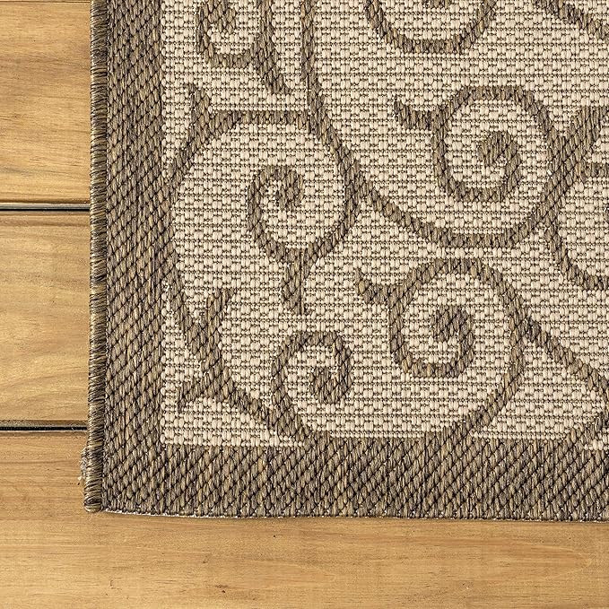 JONATHAN Y Vintage Filigree Indoor Outdoor Square Area Rug 8X8 Beige/Brown, Madrid Textured Weave for Backyard, Patio, Porch, Easy-Cleaning, High Traffic, Pet-Friendly, Non-Shedding (SMB107B-8SQ)