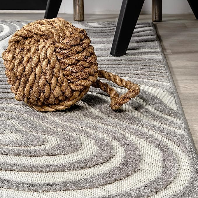 JONATHAN Y Maribo High-Low Abstract Striped Gray/Ivory 8x8 Square Indoor/Outdoor Area Rug, Pet Friendly, Non-Shedding, Stain Resistant, Easy-Cleaning for Backyard, Patio, Porch (SCN103B-8SQ)