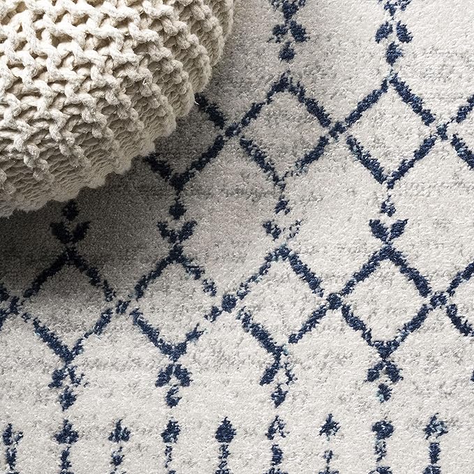 JONATHAN Y Boho Vintage Diamond Cream/Navy Runner Rug 2X8 ft, Moroccan Hype for Living Room, Bedroom, Kitchen, Office, Easy-Cleaning, High Traffic, Pet-Friendly, Non-Shedding (MOH101F-28)