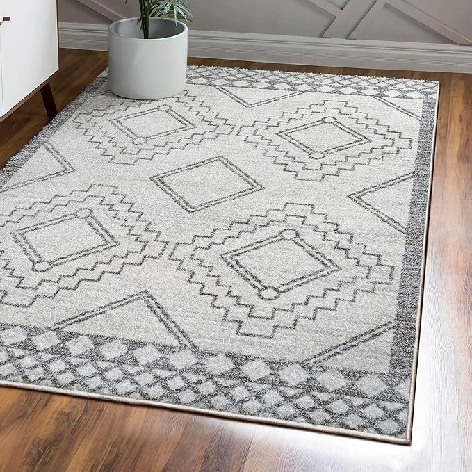JONATHAN Y Amir Moroccan Beni Souk Cream/Gray Indoor Area Rug, 12x18, Bohemian, Scandinavian, Easy-Cleaning for Living Room, Bedroom, Kitchen, Pet Friendly, Non-Shedding (MOH200B-18)