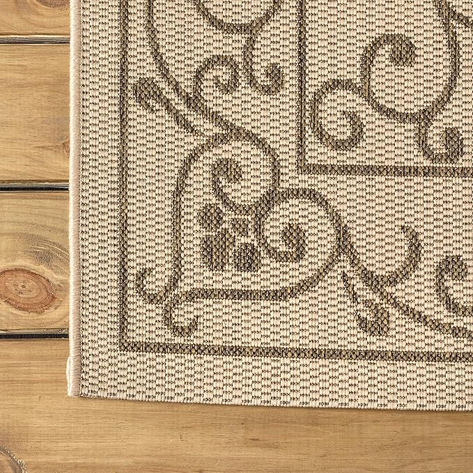 JONATHAN Y Vintage Filigree Indoor Outdoor Square Area Rug 5X5 Beige/Brown, Charleston Textured Weave for Backyard, Patio, Porch, Easy-Cleaning, High Traffic, Pet-Friendly, Non-Shedding (SMB106A-5SQ)