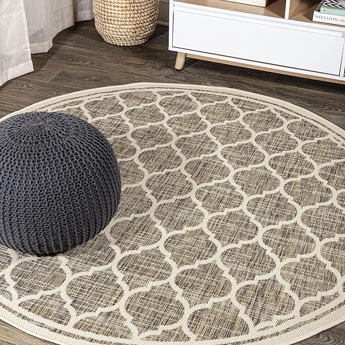 JONATHAN Y Moroccan Trellis Indoor Outdoor Round Area Rug 3 Ft Brown/Beige, Trebol Textured Weave for Backyard, Patio, Porch, Easy-Cleaning, High Traffic, Pet-Friendly, Non-Shedding (SMB109A-3R)
