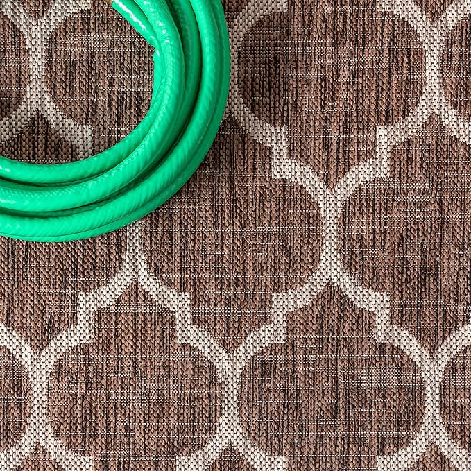 JONATHAN Y Moroccan Trellis Indoor Outdoor Runner Rug 2X10 Espresso/Taupe, Trebol Textured Weave for Backyard, Patio, Porch, Easy-Cleaning, High Traffic, Pet-Friendly, Non-Shedding (SMB109B-210)