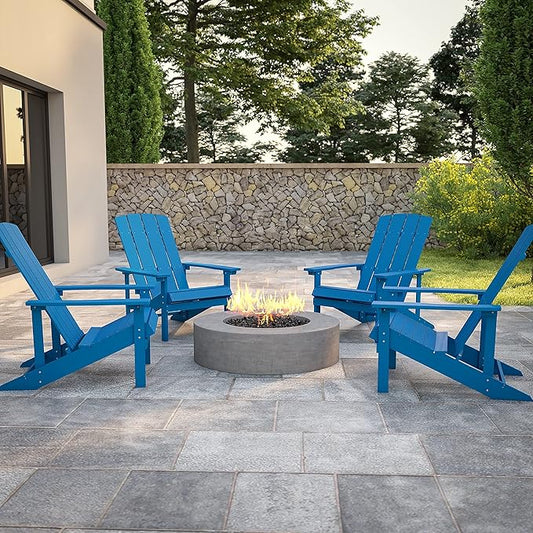 Flash Furniture Charlestown Poly Resin Adirondack Chair - Blue - All Weather - Indoor/Outdoor - Set of 4