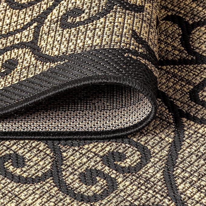JONATHAN Y Vintage Filigree Indoor Outdoor Round Area Rug 8 Ft Black/Khaki, Madrid Textured Weave for Backyard, Patio, Porch, Easy-Cleaning, High Traffic, Pet-Friendly, Non-Shedding (SMB107A-8R)