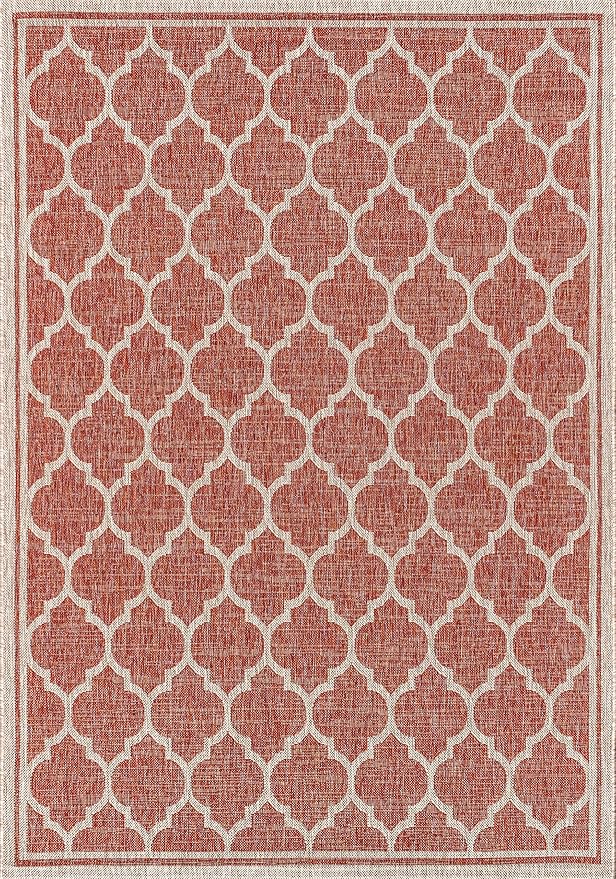 JONATHAN Y Moroccan Trellis Indoor Outdoor Area Rug 3X5 Red/Beige, Trebol Textured Weave for Backyard, Patio, Porch, Easy-Cleaning, High Traffic, Pet-Friendly, Non-Shedding (SMB109C-3)