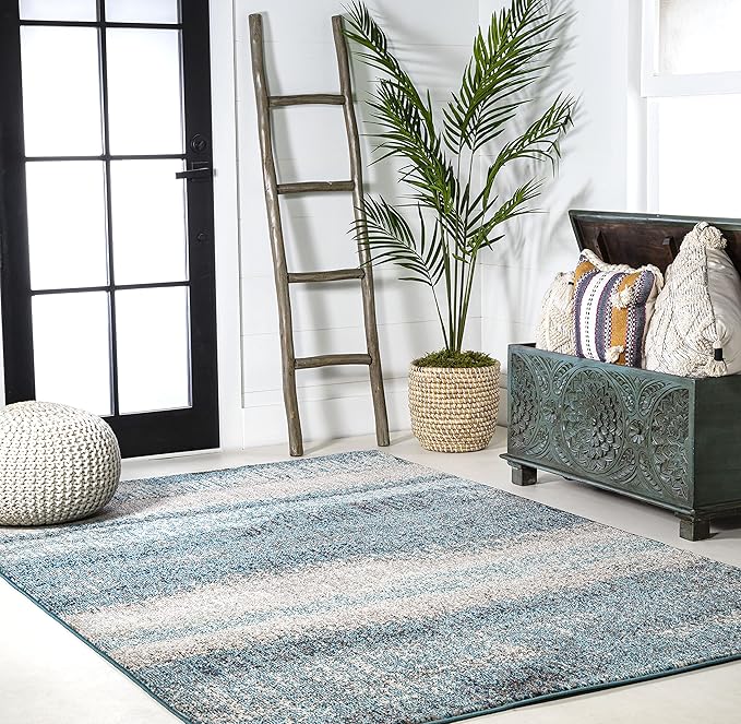 JONATHAN Y Modern Abstract Vintage Cream/Turquoise Indoor Area Rug, 4x6, Contemporary POP, Transitional, Easy-Cleaning for Living Room, Bedroom, Kitchen, Pet Friendly, Non-Shedding (CTP105C-4)