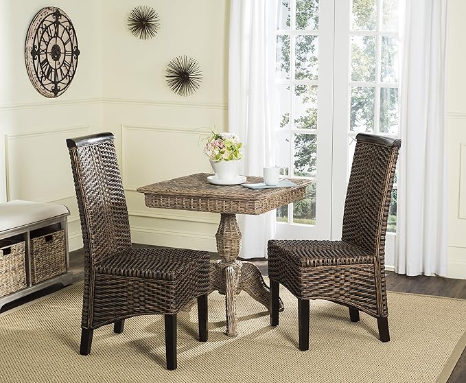 SAFAVIEH Home Collection - Ilya Brown Wicker Tall Back Dining Chair Set of 2 (SEA8017C-SET2)