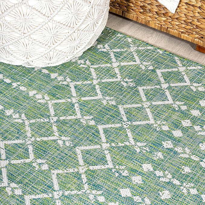 JONATHAN Y Moroccan Geometric Indoor Outdoor Runner Rug 2X10 Green/Cream, Ourika Textured Weave for Backyard, Patio, Porch, Easy-Cleaning, High Traffic, Pet-Friendly, Non-Shedding (SMB108L-210)