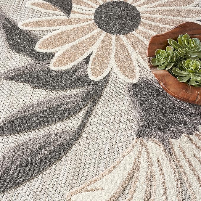 Nourison Home Aloha Beige 5'3" x Round Area Rug - Easy Clean, Non Shedding, Bed Room, Living Room, Dining Room, Kitchen (5' x Round)