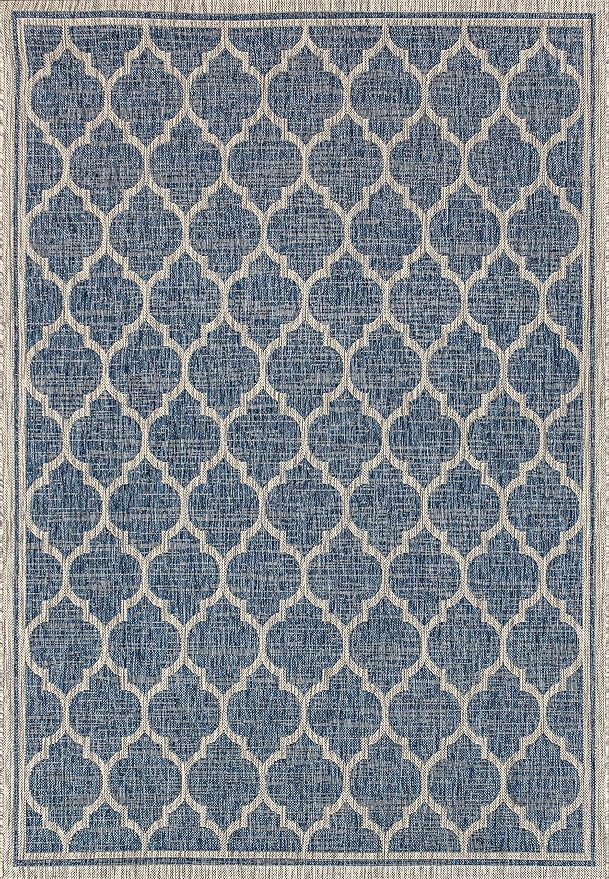 JONATHAN Y Moroccan Trellis Indoor Outdoor Area Rug 4X6 Navy/Gray, Trebol Textured Weave for Backyard, Patio, Porch, Easy-Cleaning, High Traffic, Pet-Friendly, Non-Shedding (SMB109D-4)