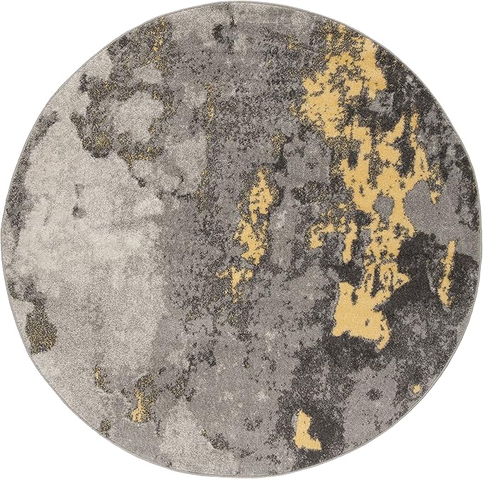 SAFAVIEH Adirondack Collection 10' Round Grey / Yellow ADR134H Modern Abstract Non-Shedding Dining Room Entryway Foyer Living Room Bedroom Area Rug